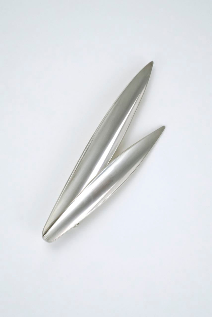 Vintage Anton Michelsen silver two leaf brooch Eigil Jensen 1960s