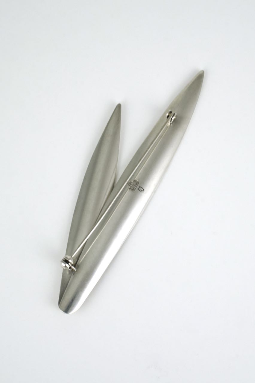 Vintage Anton Michelsen silver two leaf brooch Eigil Jensen 1960s