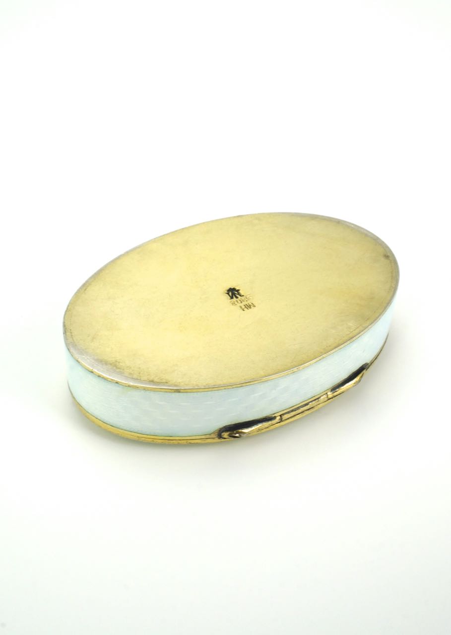 Antique Marius Hammer silver opalescent enamel oval box 1920s