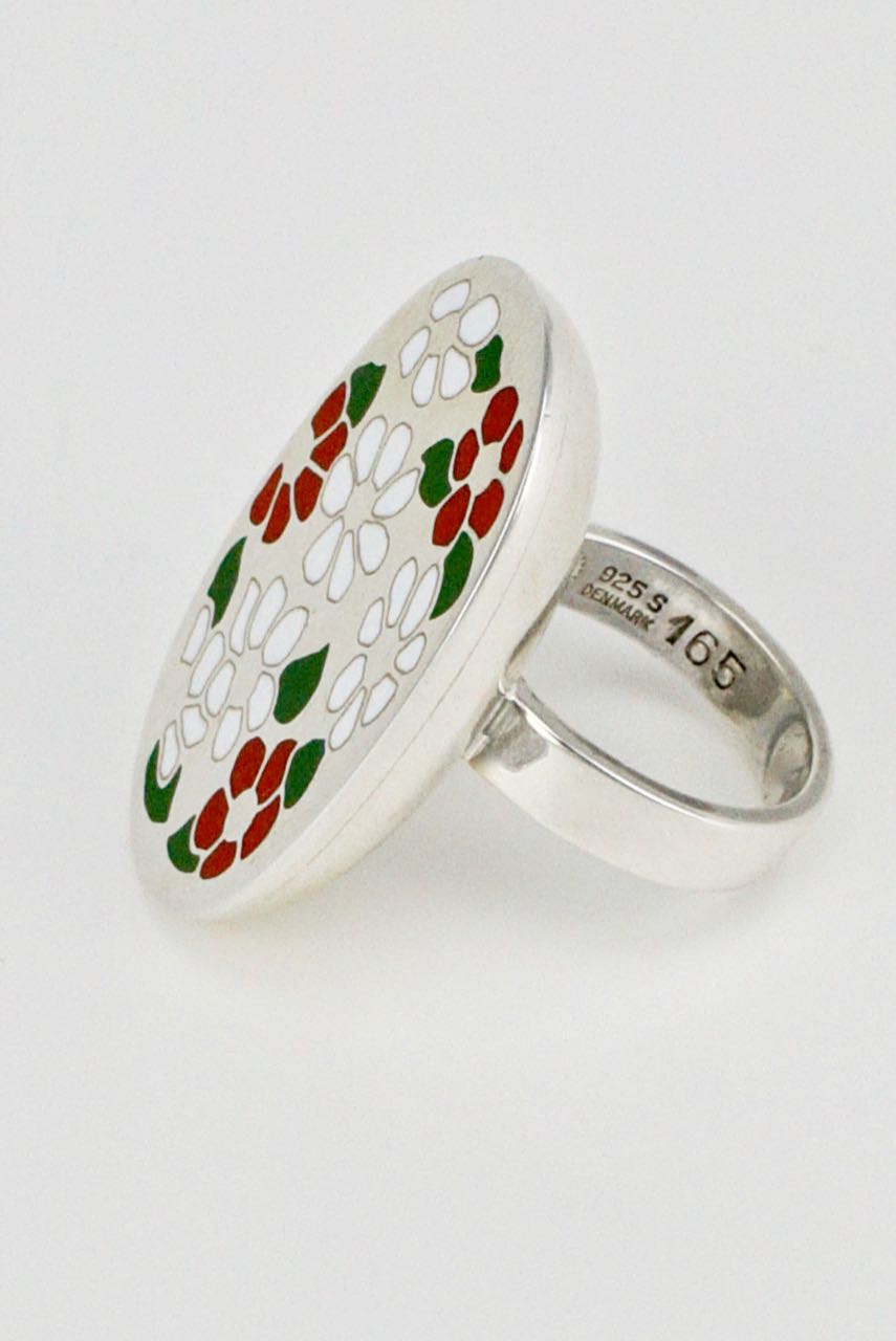 Vintage Georg Jensen Sterling Silver Floral Enamel Ring - Astrid Fog - Design 165