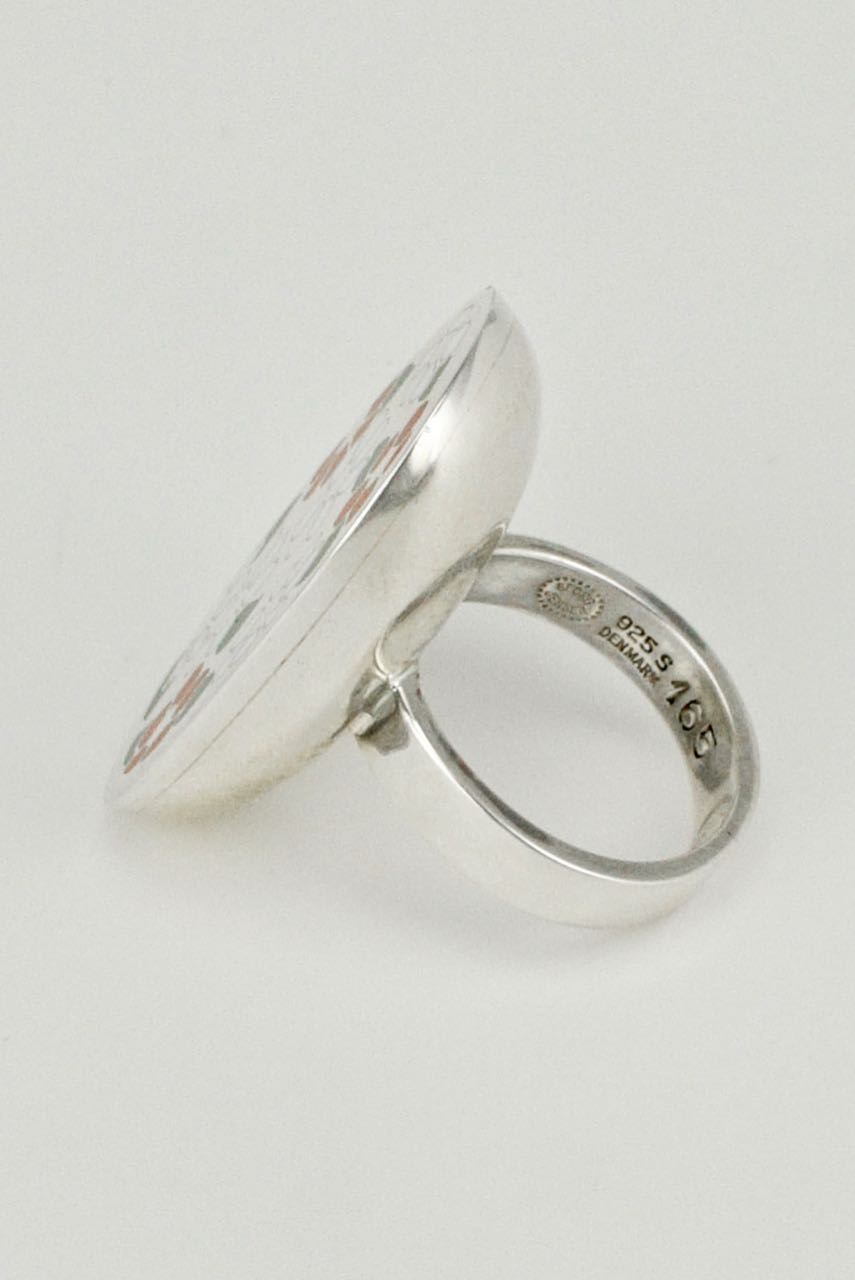 Vintage Georg Jensen Sterling Silver Floral Enamel Ring - Astrid Fog - Design 165