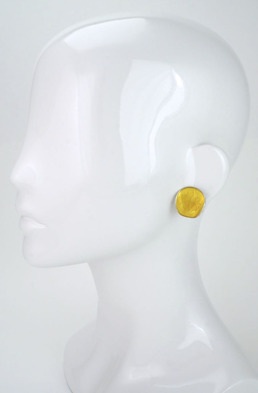 Norwegian silver and yellow vintage enamel clip earrings 1960s