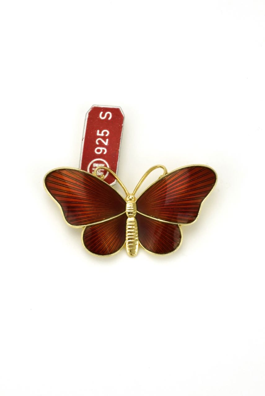 Vintage Norwegian red enamel butterfly brooch 1950s