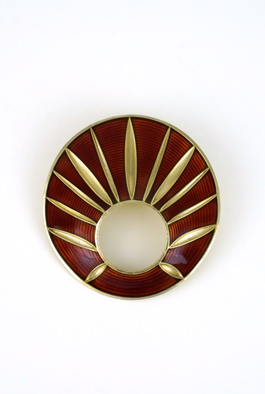 Norwegian burnt orange and gold wash enamel brooch 1950s