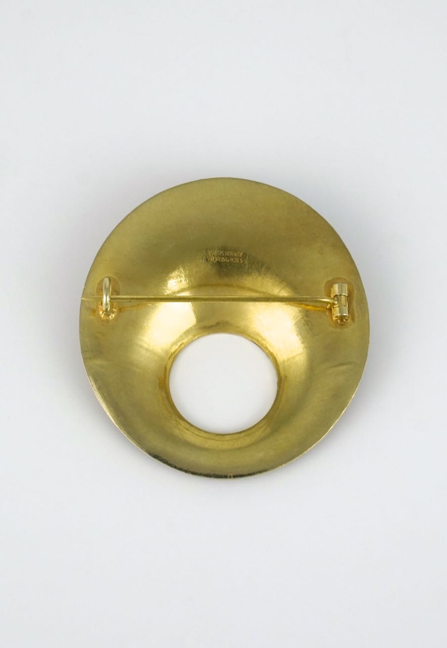 Norwegian burnt orange and gold wash enamel brooch 1950s