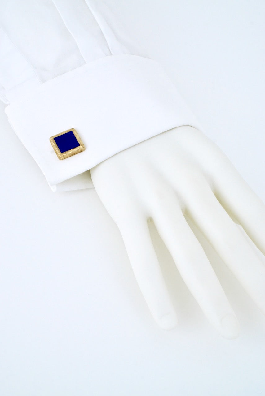 Vintage 14k Yellow Gold Lapis Lazuli Square Cufflinks 1960s