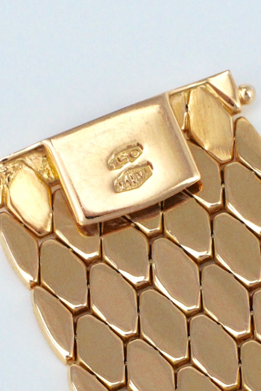 Vintage Italian 18k Gold Honeycomb Link Bracelet 1950s