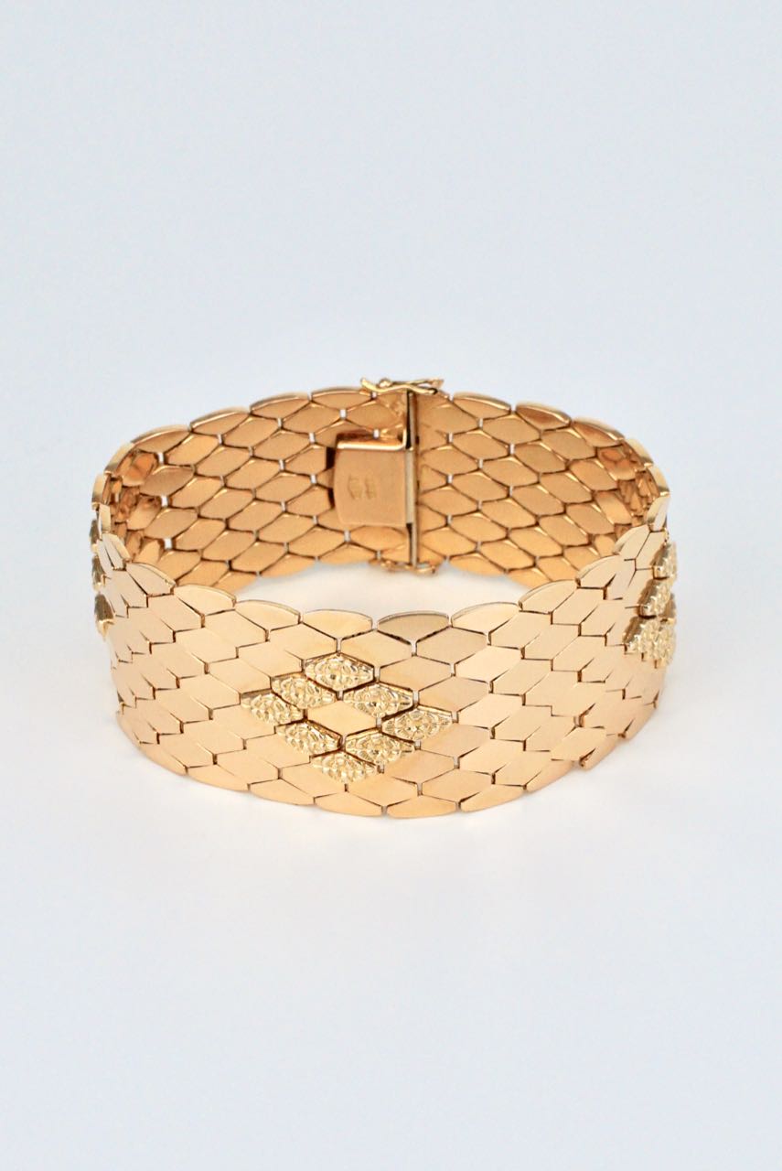 Vintage Italian 18k Gold Honeycomb Link Bracelet 1950s