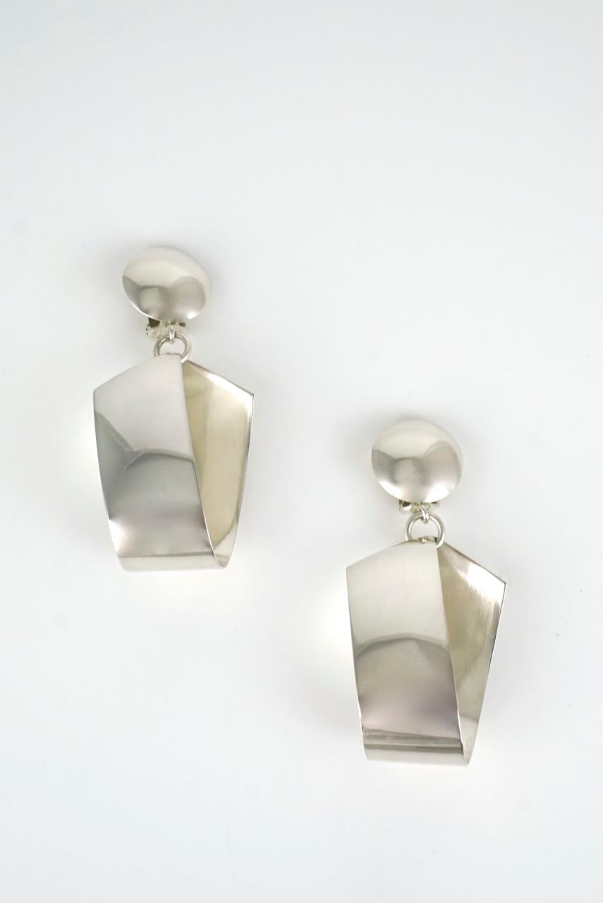 Vintage Georg Jensen large silver ribbon clip earrings - design 206 Denmark