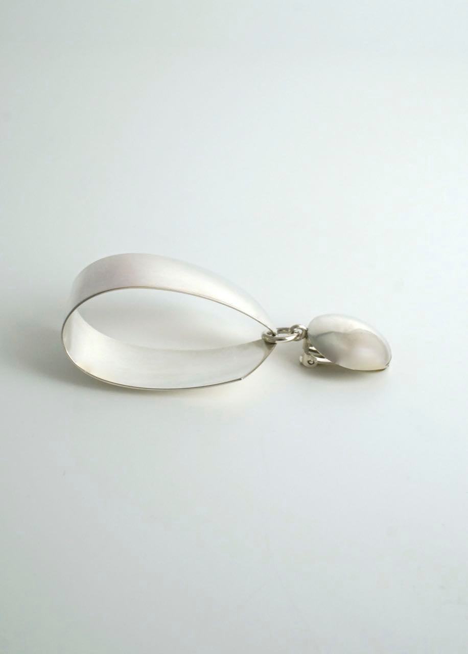 Vintage Georg Jensen large silver ribbon clip earrings - design 206 Denmark