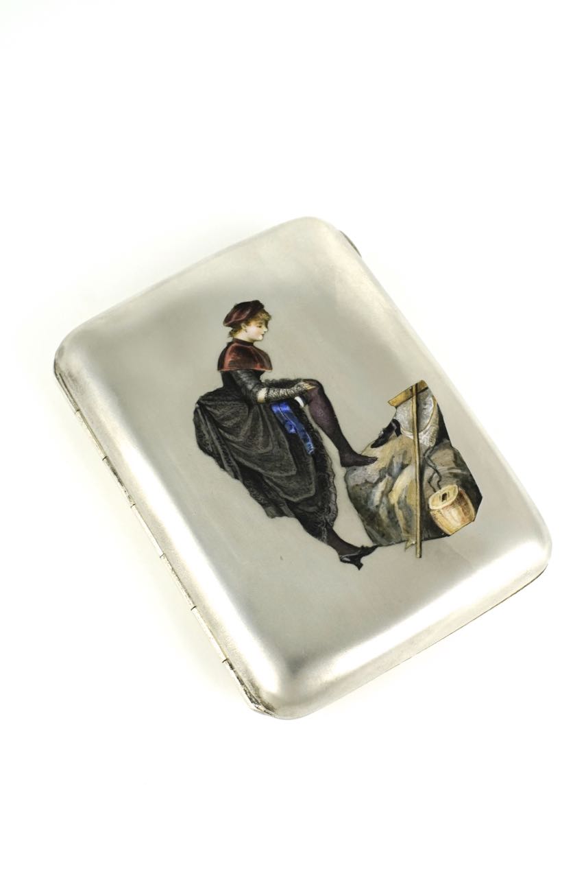 Antique Victorian solid silver and enamel erotic case 1890s