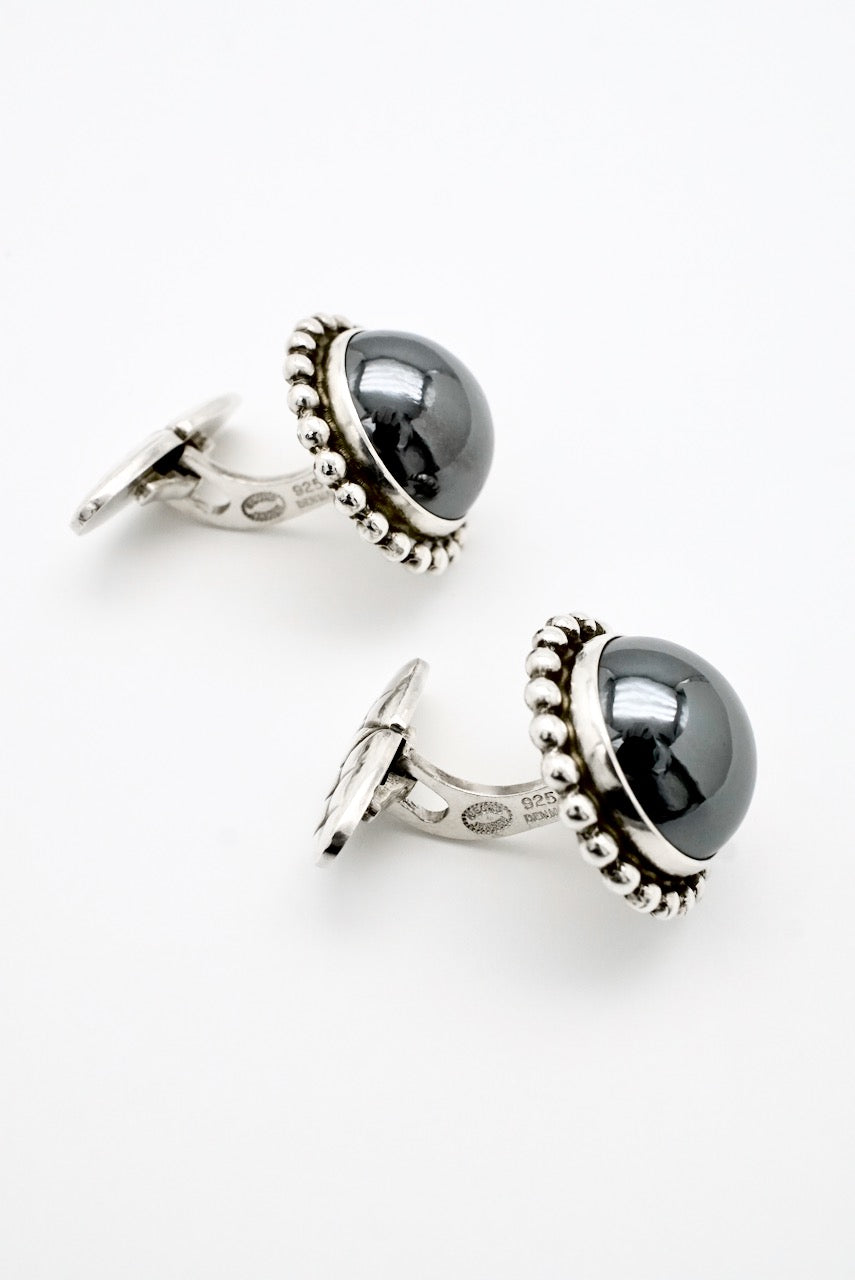 Vintage Georg Jensen Sterling Silver Hematite Round Cufflinks - design 25