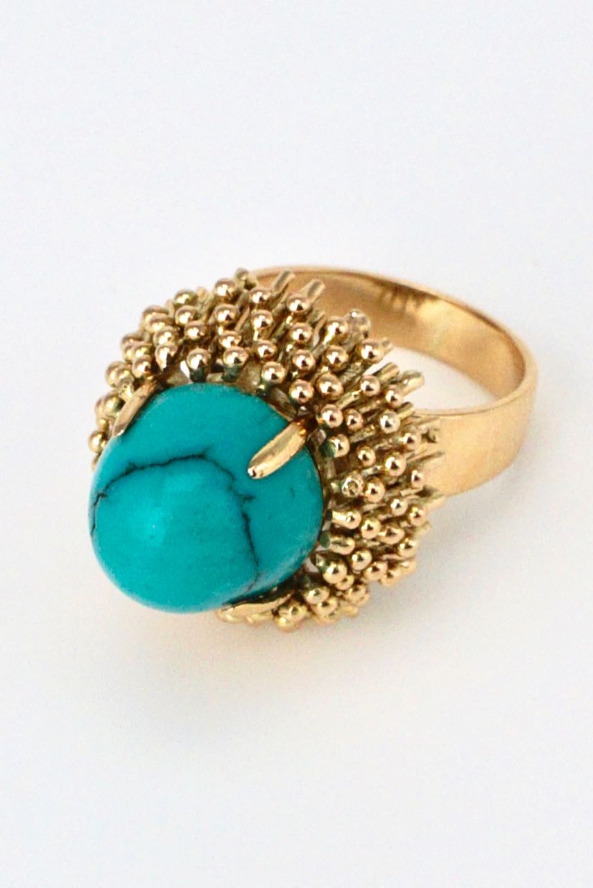 Vintage 14K Turquoise Modernist Ring 1960s