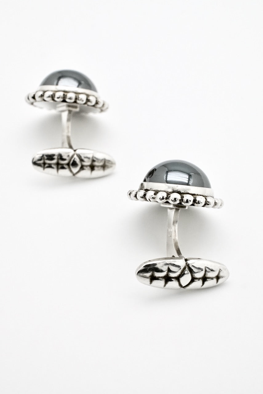 Vintage Georg Jensen Sterling Silver Hematite Round Cufflinks - design 25