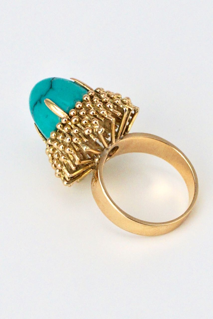 Vintage 14K Turquoise Modernist Ring 1960s