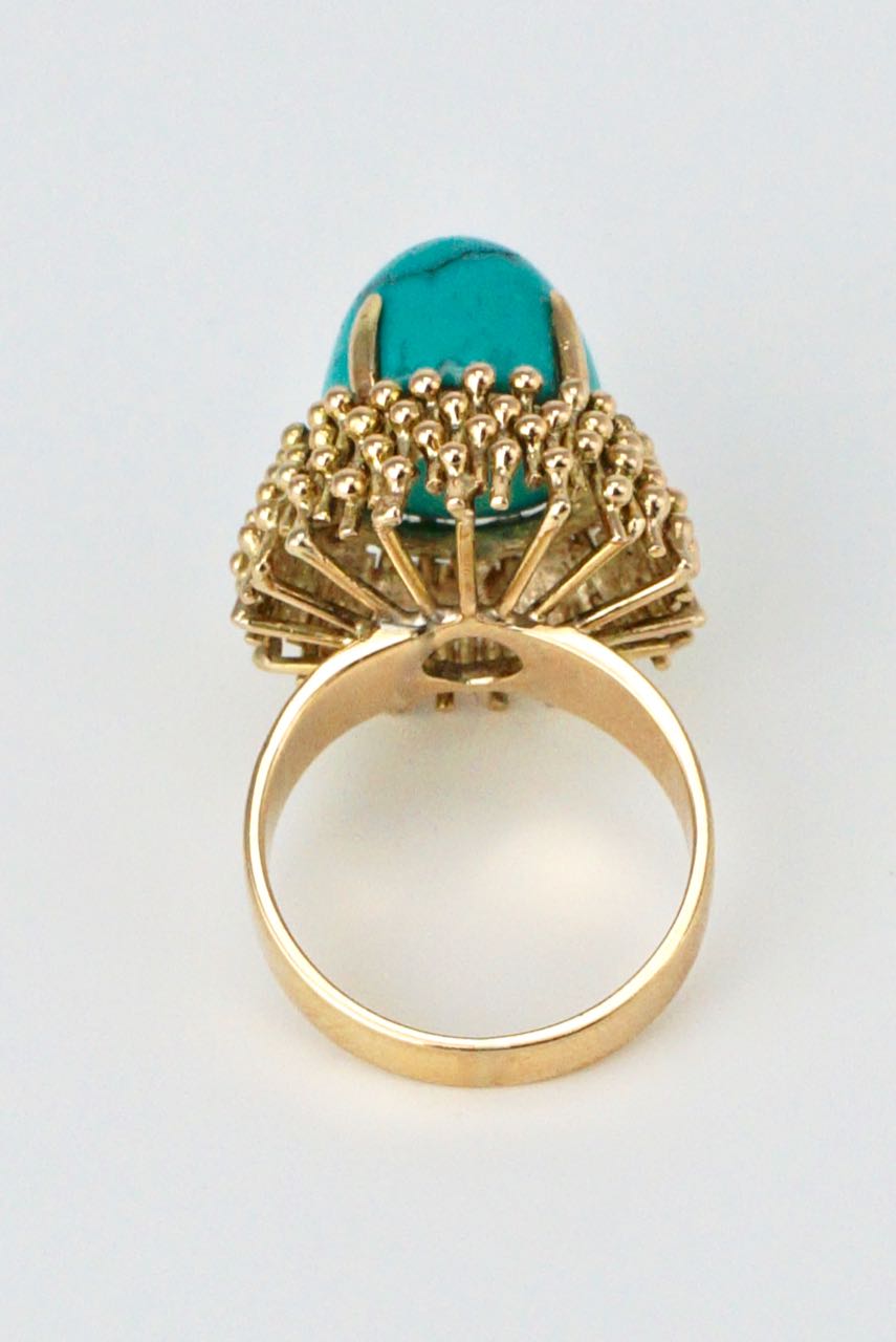 Vintage 14K Turquoise Modernist Ring 1960s