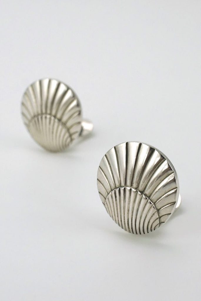 Vintage Georg Jensen Solid Silver Shell Clip Earrings - Design 107 1960s