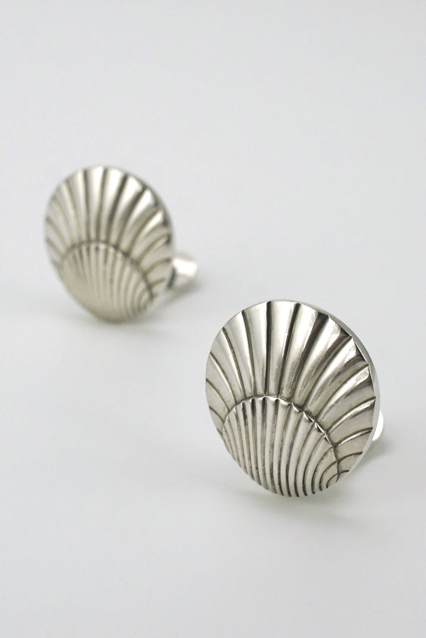 Vintage Georg Jensen Solid Silver Shell Clip Earrings - Design 107 1960s