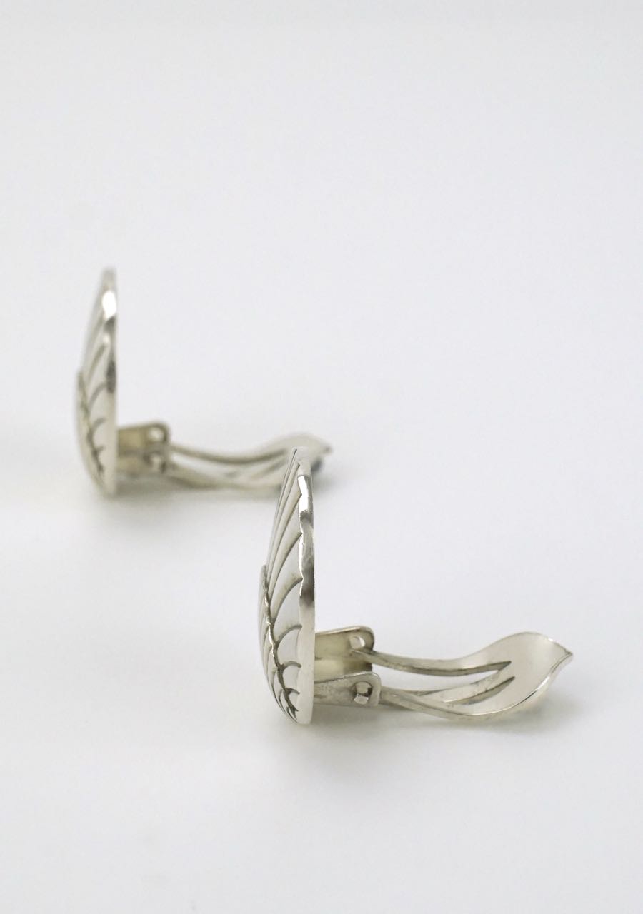Vintage Georg Jensen Solid Silver Shell Clip Earrings - Design 107 1960s