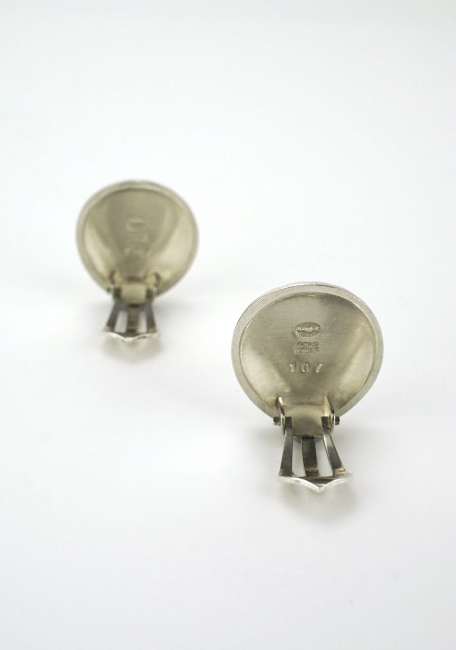 Vintage Georg Jensen Solid Silver Shell Clip Earrings - Design 107 1960s