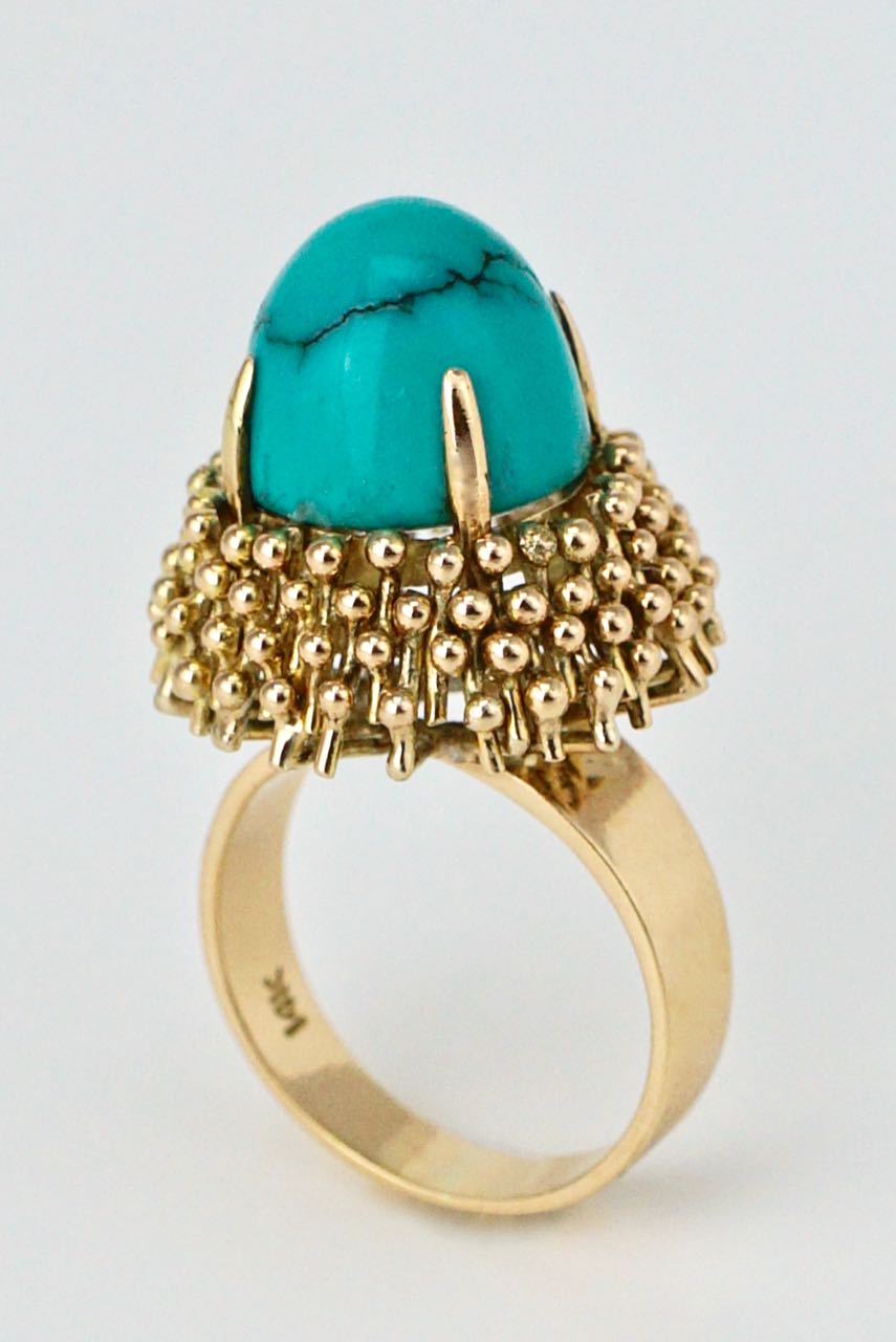Vintage 14K Turquoise Modernist Ring 1960s
