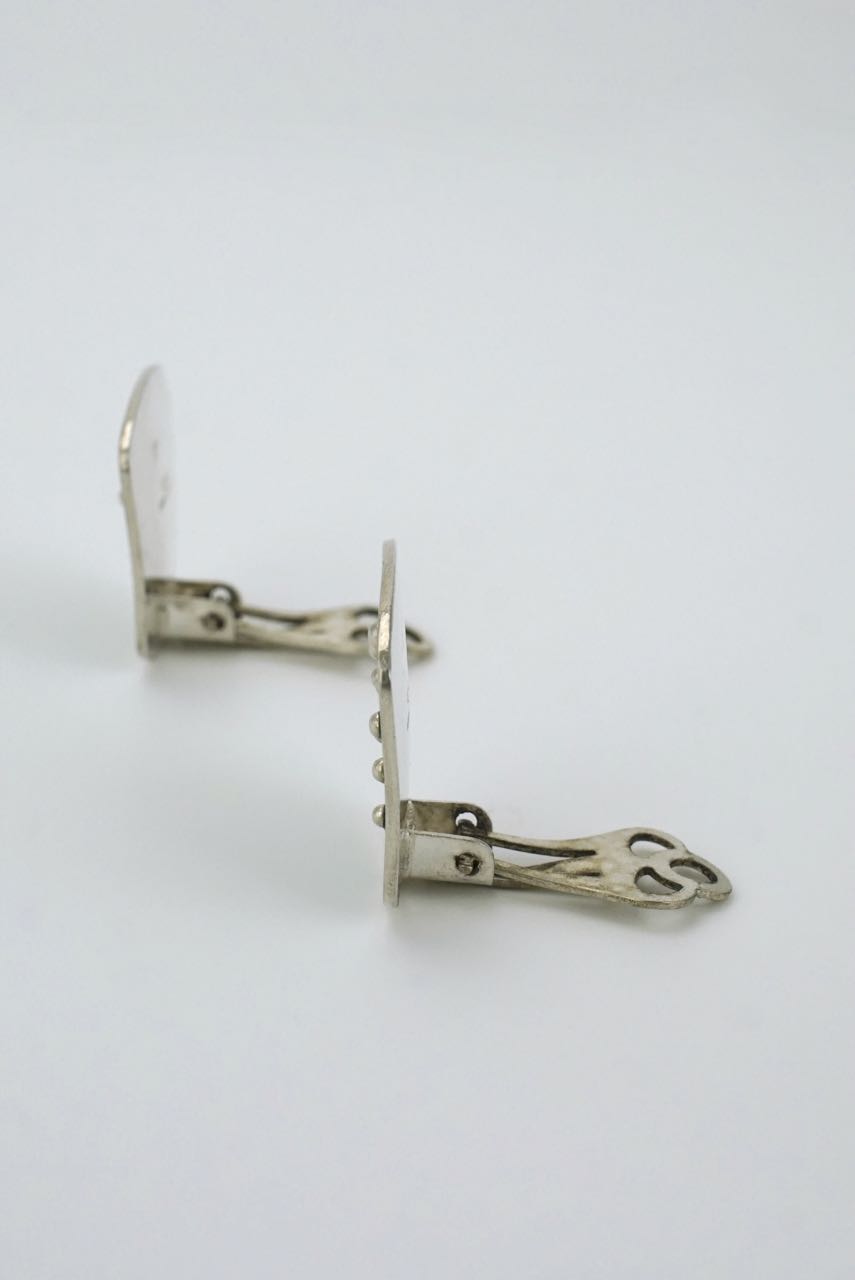 Vintage Norwegian Silver and Green Enamel Rasmussen Clip Earrings 1960s