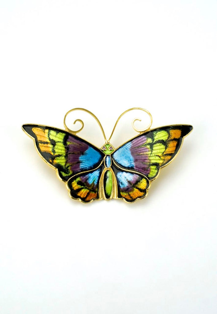 David Andersen multicoloured silver gilt enamel butterfly brooch 1960s