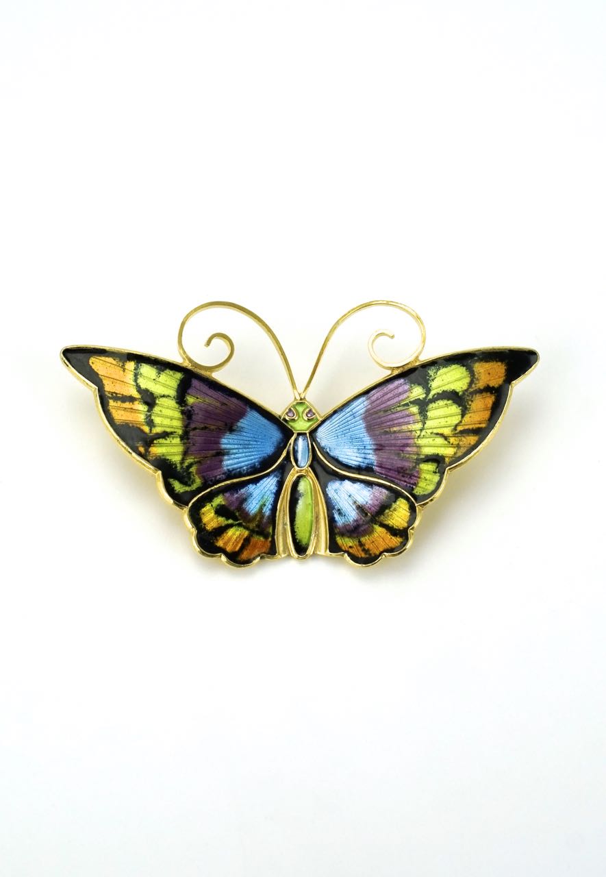 David Andersen multicoloured silver gilt enamel butterfly brooch 1960s