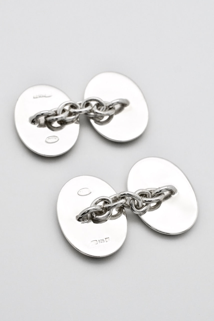 Vintage Sterling Silver Enamel Oval Striped Cufflinks - Mappin & Webb