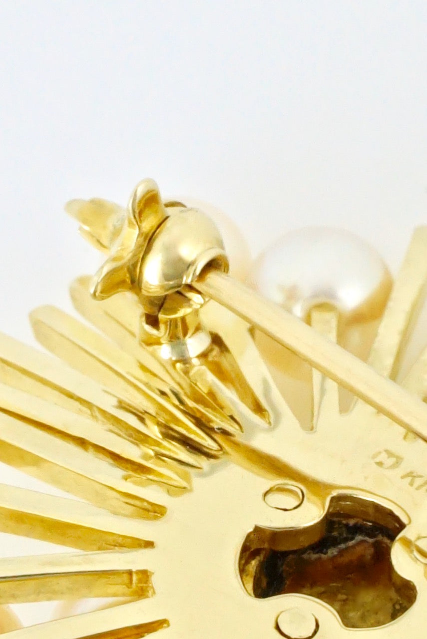 Vintage Mikimoto 14k Yellow Gold Pearl Starburst Pin Brooch