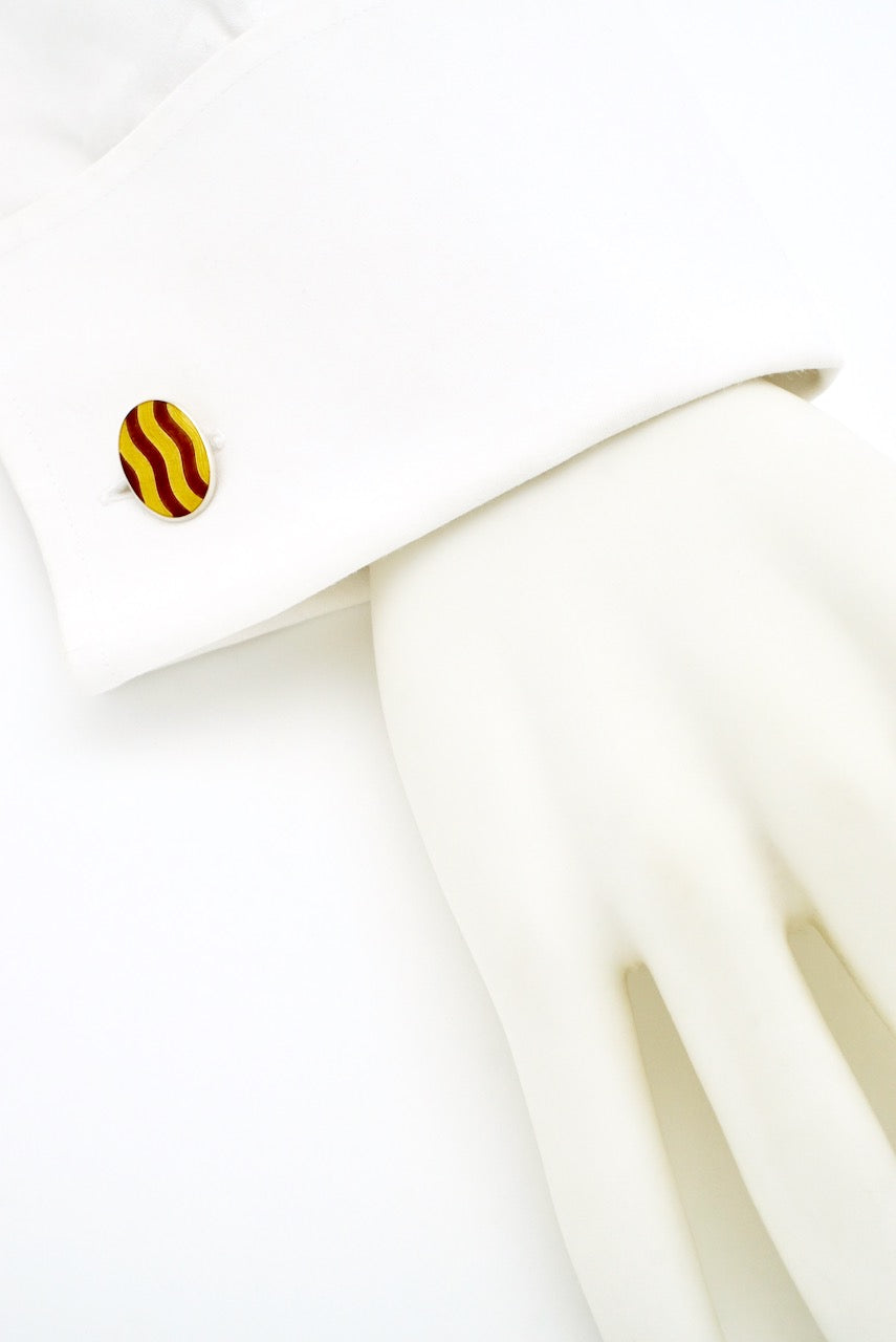 Vintage Sterling Silver Enamel Oval Striped Cufflinks - Mappin & Webb