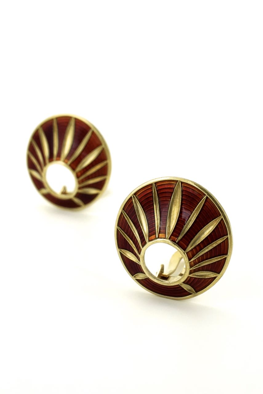 Norwegian silver and orange enamel clip earrings 1950s