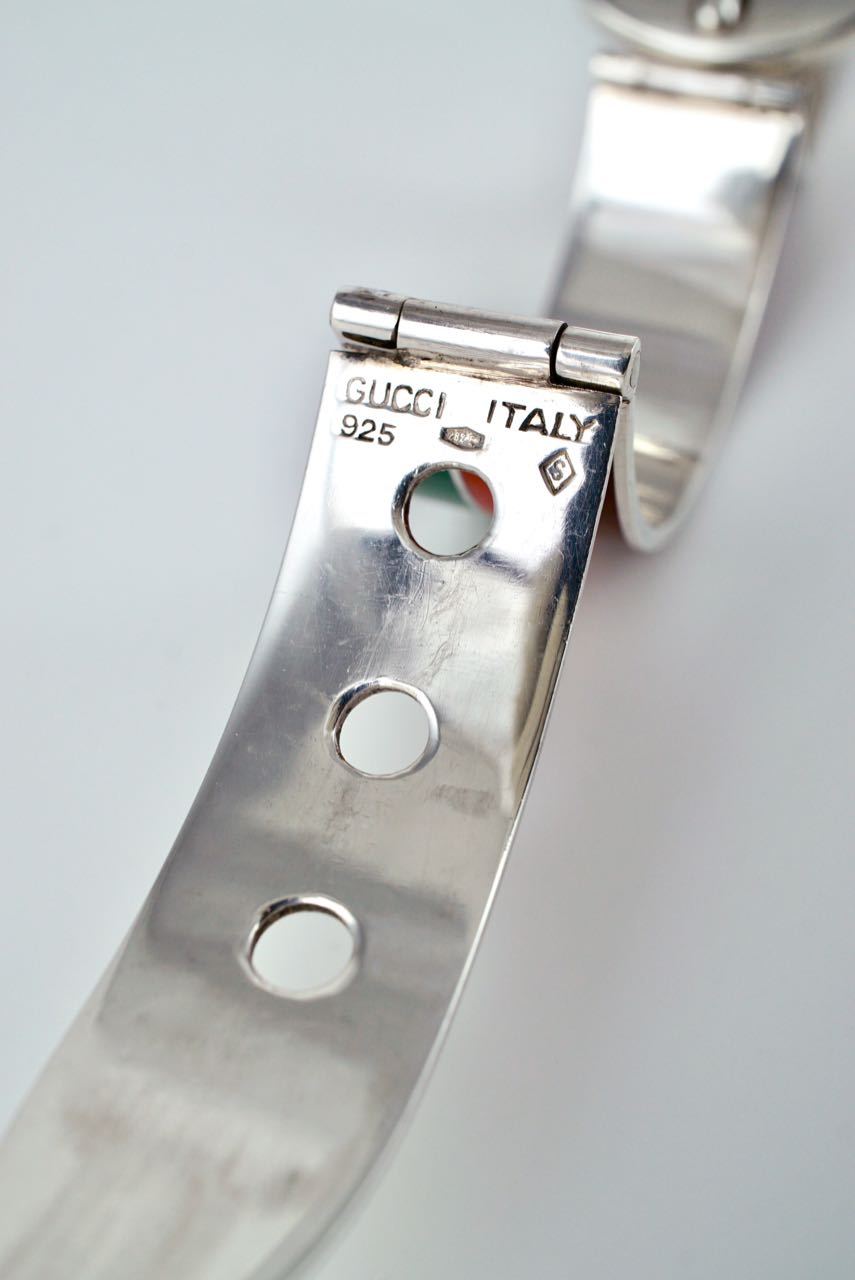 Vintage Gucci Sterling Silver Enamel Belt Buckle Bracelet 1960s