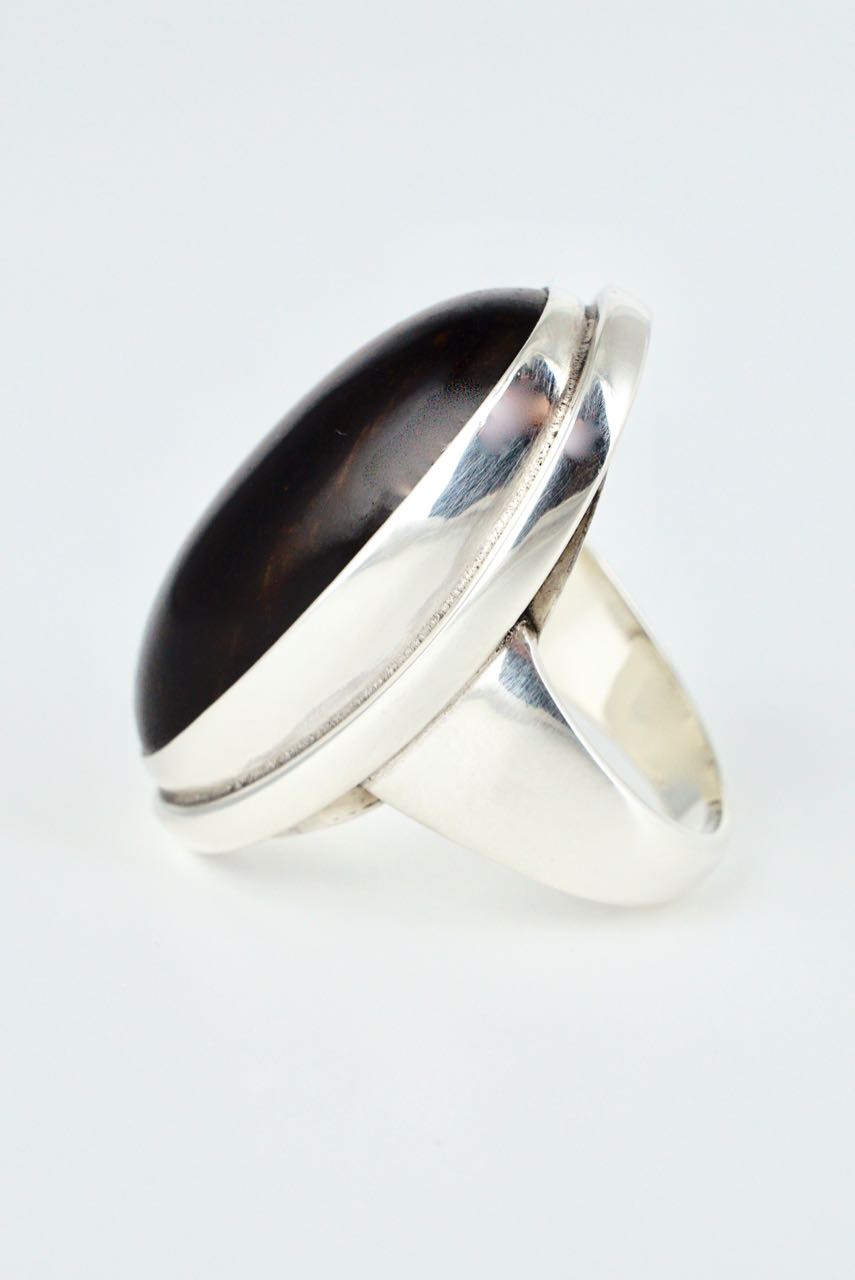 Vintage Georg Jensen Large Sterling Silver Tigers Eye Ring - Design 46E