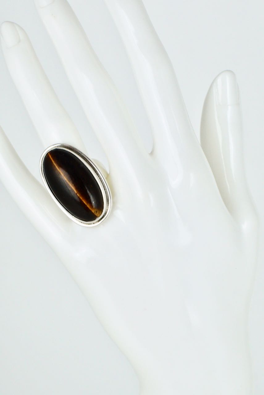 Vintage Georg Jensen Large Sterling Silver Tigers Eye Ring - Design 46E