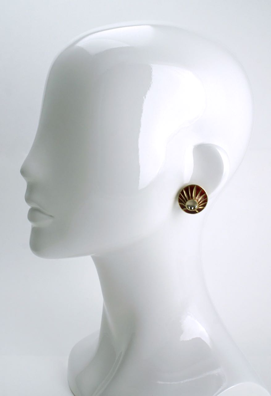 Norwegian silver and orange enamel clip earrings 1950s