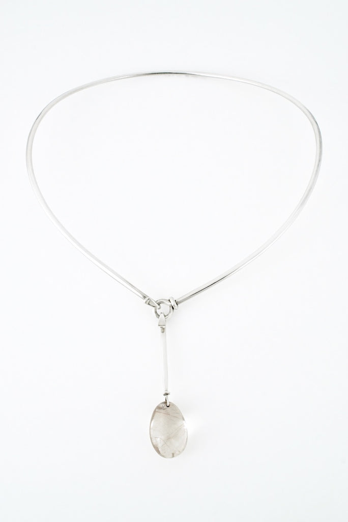 Vintage Georg Jensen Rutilated Quartz Pendant Necklace Neck Ring - Torun design 174 and 128