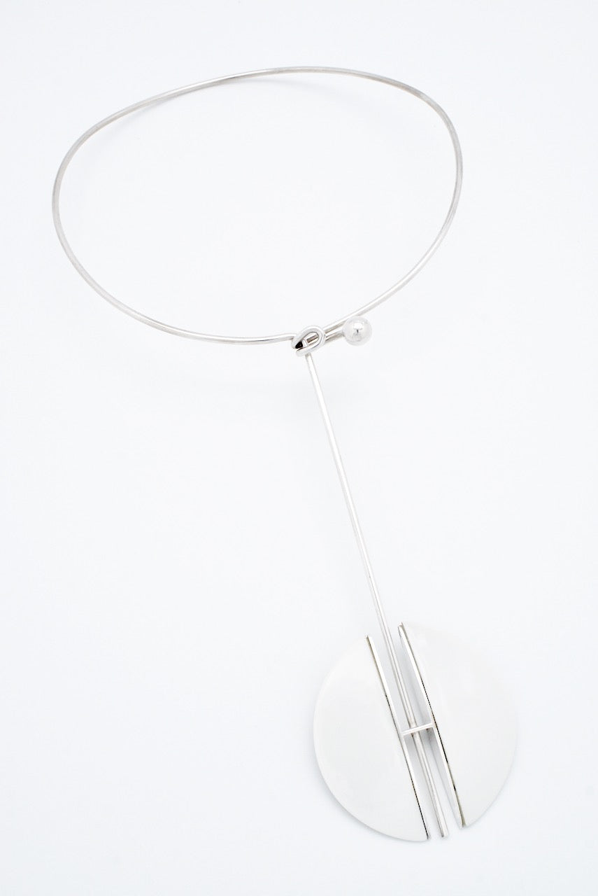 Vintage Anton Michelsen Modernist Solid Silver Porcelain Disc Neck Ring 1970s