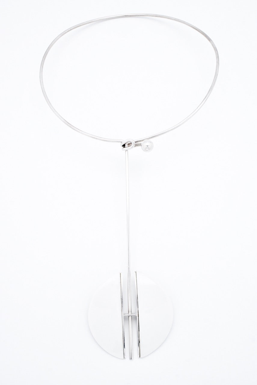 Vintage Anton Michelsen Modernist Solid Silver Porcelain Disc Neck Ring 1970s