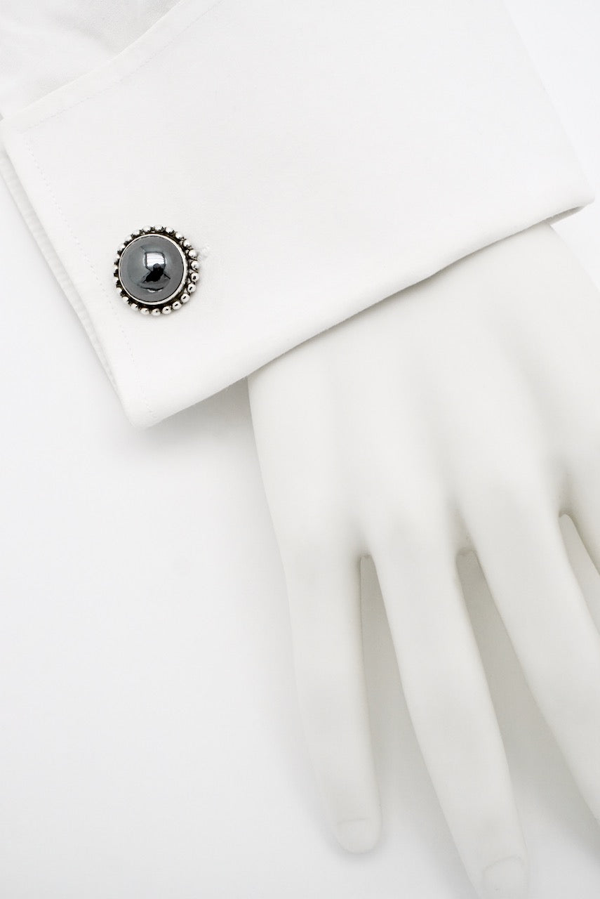 Vintage Georg Jensen Sterling Silver Hematite Round Cufflinks - design 25