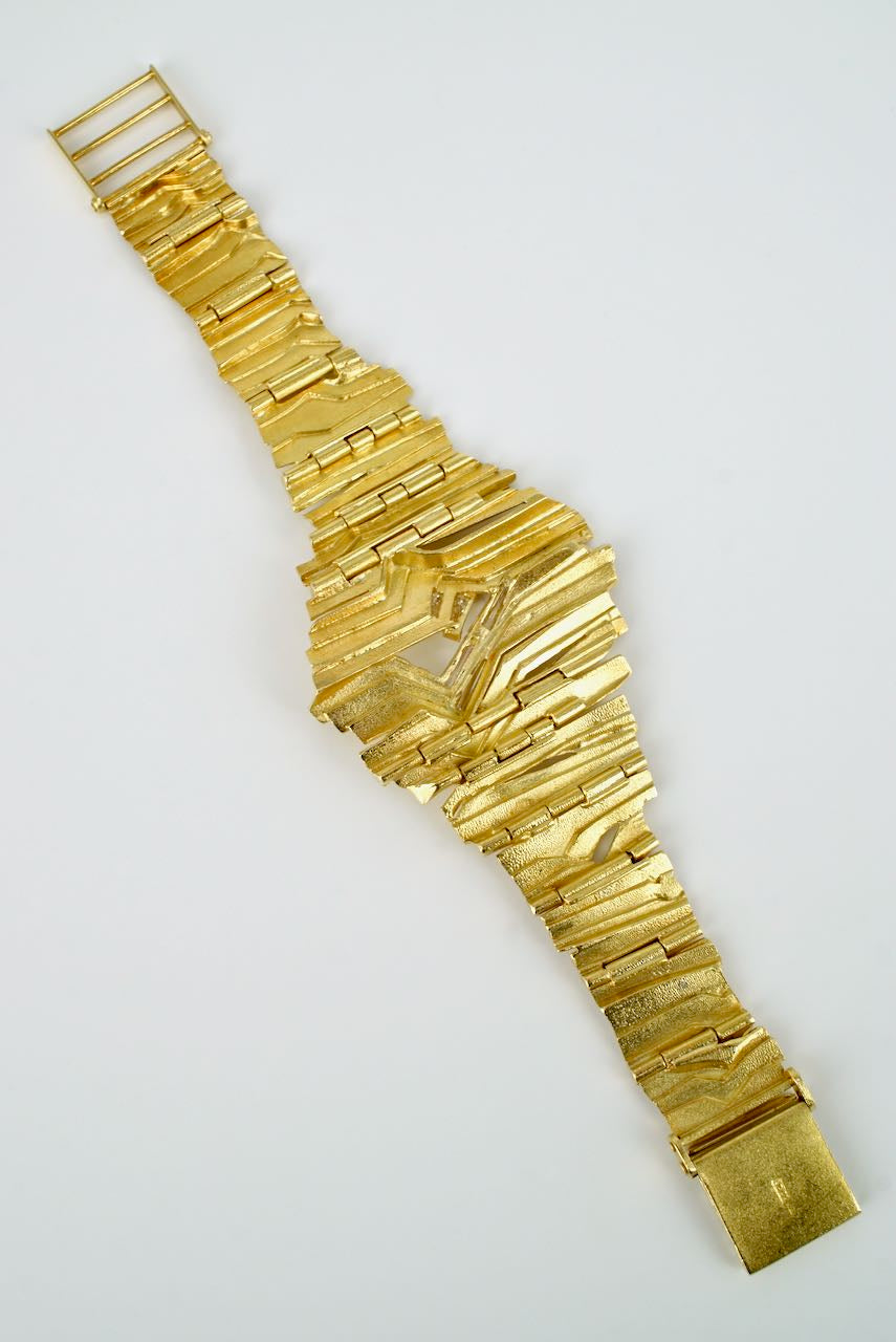 18k Yellow Gold Diamond Freeform Textured Bracelet 1970s