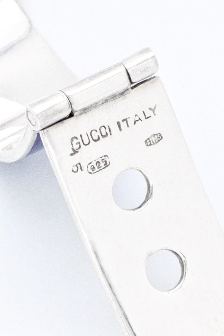 Vintage Gucci Sterling Silver Blue & White Enamel Belt Bracelet 1960s