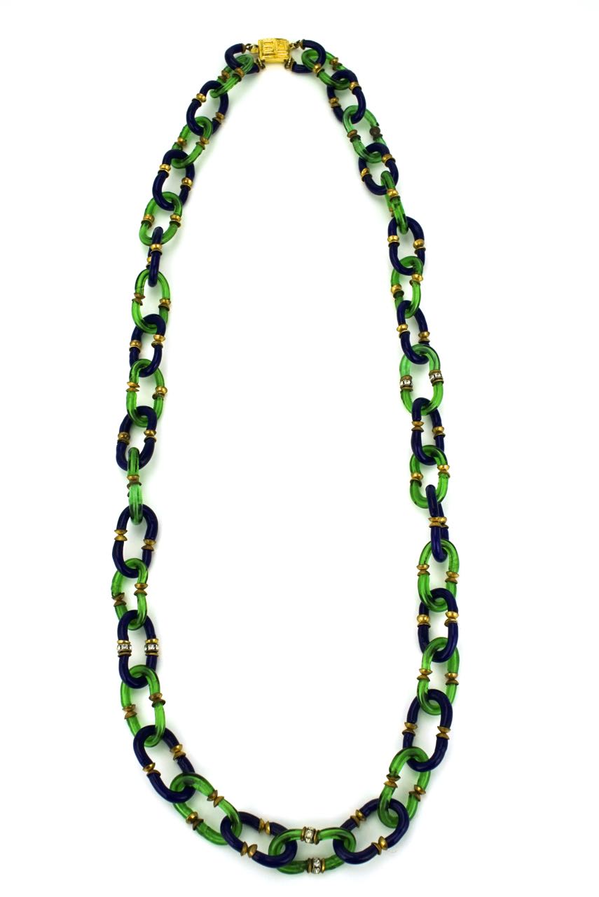 Archimede Seguso for Chanel blue and green glass link necklace 1960s