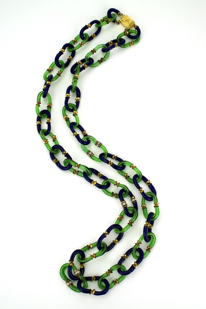 Archimede Seguso for Chanel blue and green glass link necklace 1960s