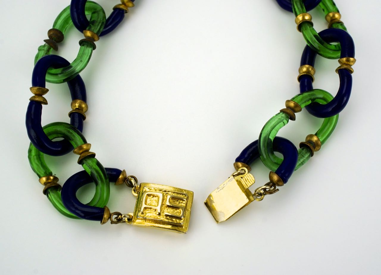 Archimede Seguso for Chanel blue and green glass link necklace 1960s