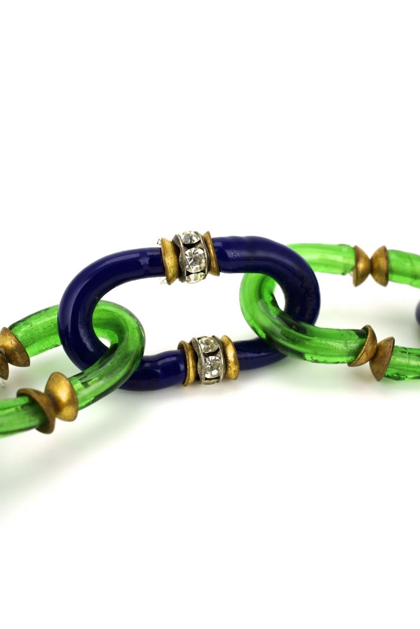 Archimede Seguso for Chanel blue and green glass link necklace 1960s