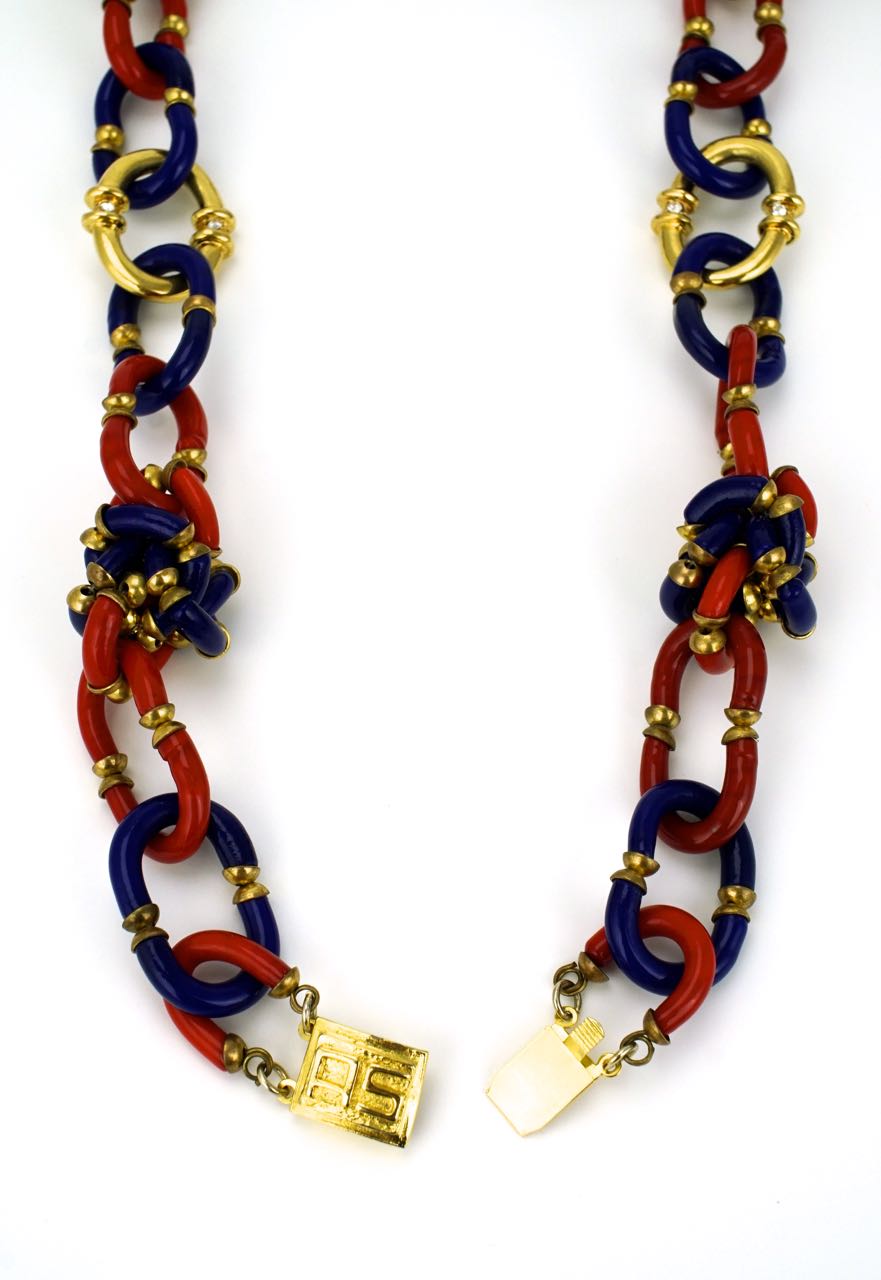 Archimede Seguso for Chanel red and blue glass link necklace 1960s