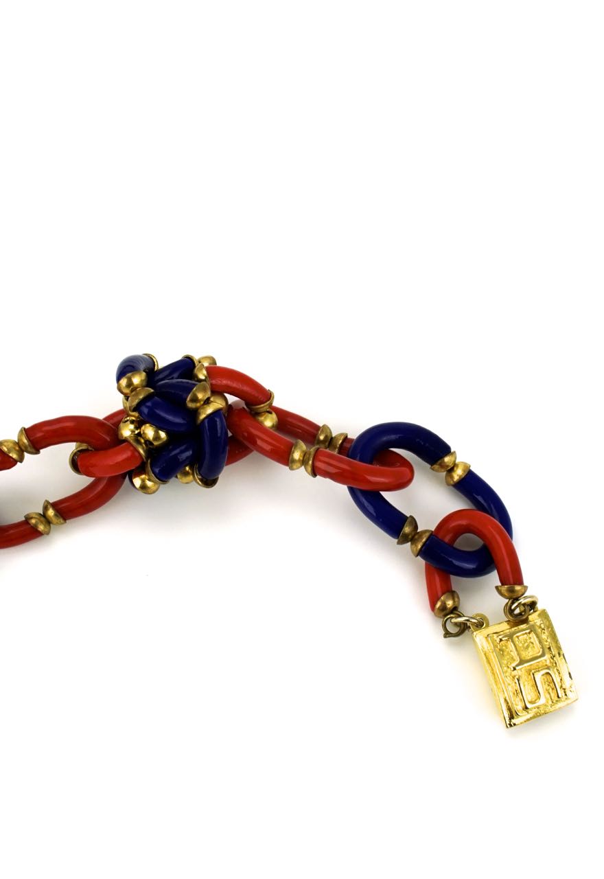 Archimede Seguso for Chanel red and blue glass link necklace 1960s