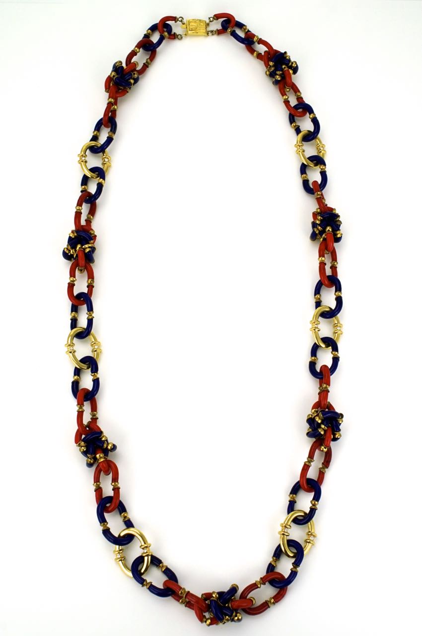 Archimede Seguso for Chanel red and blue glass link necklace 1960s