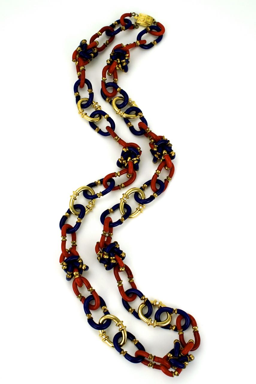 Archimede Seguso for Chanel red and blue glass link necklace 1960s